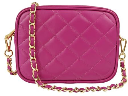 Parubi, Borsa Donna a Tracolla, In Vera Pelle Trapuntata, Made in Italy, Modello Nora, Borsetta Fuxia Matelassé Piccola con Catena Pochette a Tracolla Clutch Da Donna Ragazza Elegante, Fucsia