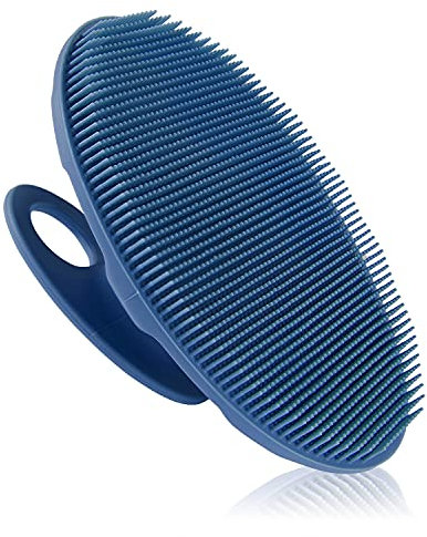 Food-Grade Soft Silicone Body Cleansing Brush Shower Scrubber, Gentle Exfoliating and Massage for All Kinds of Skin (Dark Blue)