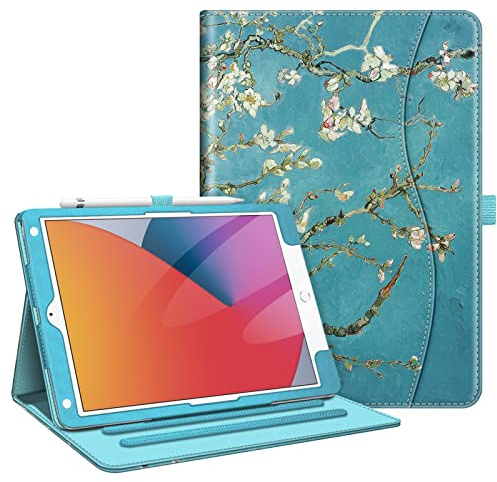 FINTIE Cover compatibile con iPad 10.2 9a generazione 2021/8° genn 2020/7° genno 2019, custodia multiposizione per standby/sveglia automatica protezione degli angoli, fiore albicocino