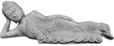 gartendekoparadies.de Liegende Buddha Steinfigur aus Steinguss, Grau, Frostsicher für Außenbereich, H. 25 cm, L. 74 cm, 19 kg