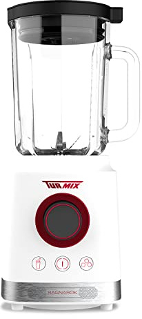 Turmix Ragnarok Standmixer 1800 W, Glaskrug 1,8 l, 3 Programme, Klingen aus Edelstahl, Eiszerkleinerung, BPA-frei, spülmaschinenfest, weiß