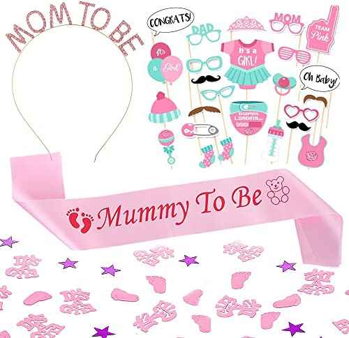 Rosa Baby Shower Decorazioni Set, Coriandoli Baby Shower Ragazza, Mom To Be Corona, Mummy To Be Fascia, 25 Puntelli Photo Booth