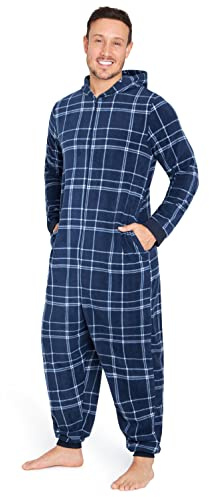CityComfort Pijama Hombre Entero, Pijama Hombre de Una Pieza Mono con Cremallera, Pijamas Enteros de Polar para Adultos M-3XL (L, Azul Cuadros)