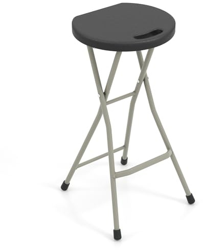 GYMAX Folding Stool, 28in Portable Collapsible Bar Stool with Handle & Steel Frame, 330lbs Sturdy Foldable Lightweight Metal Chair for Outdoor/Indoor Kitchen Home Bar, Assembly Free (Set of 1, 28inch)