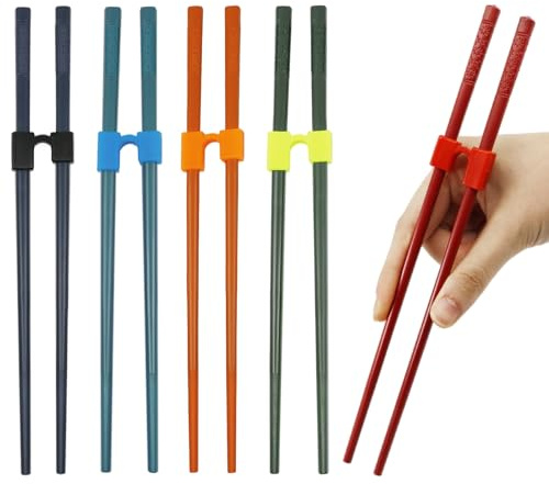 5-Pair Chopstick Trainer Set with 6 Helpers, Cherry Blossom Design | Training Connectors with Non-Slip Square Grip, 5 Colors, Reusable & Replaceable for Kids, Adults, Beginners and Learners