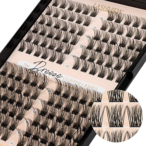 LASHVIEW Wimpern Cluster 144 Pcs Cluster Wimpern DIY Cluster Wimpern Extensions Mega Volumen Wiederverwendbare Einzelne Wimpern Cluster Volumen Look Super Thin Band für Soft(Volume,D+-10-16mix)