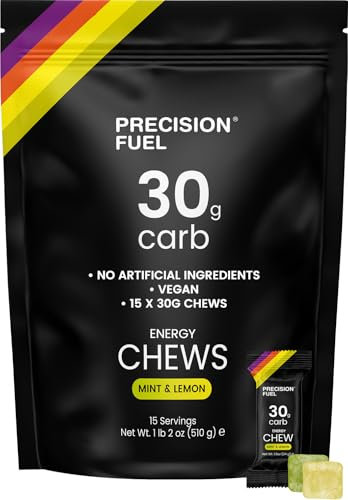Precision Fuel 30 Energy Chews - Carb, Lightweight Snack for Endurance Sports, 30g Carbs per Serving, Ideal for Running & Cycling, No Artificial Ingredients - Mint & Lemon Flavour 15 x 34g Chews