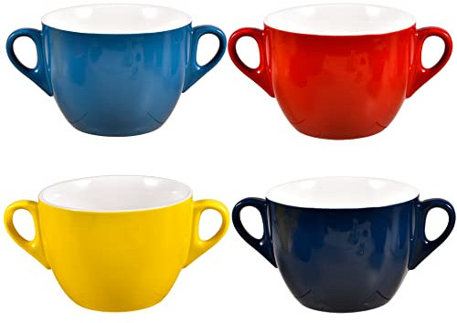 Ceramic Soup Crocks, French Onion Soup Bowls, Broil, Oven, Microwave and Dishwasher Safe, with Handles, For Pot Pies, Casserole, Pasta, Cereal, 23 Ounce, Set of 4, Multicolor