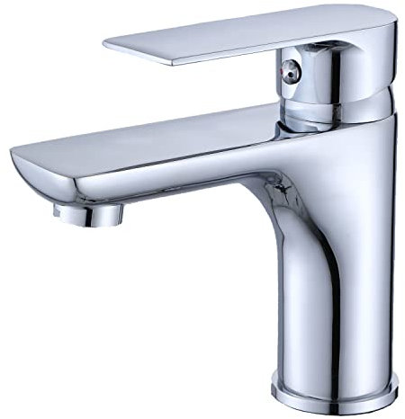 ZXC Niederdruck Waschtischarmatur, moderne Einhand Bad Armatur für das Waschbecken komplett verchromt, Silber