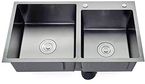 Doppelbecken Spüle Edelstahl Küchen 78x43x22cm Edelstahlspüle Küchenspüle 2 Becken Doppelspüle Waschbecken Schwarz