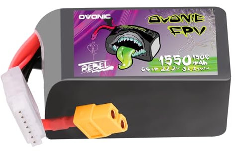 OVONIC 6s Lipo Akku 1550mAh 22.2V 150C mit XT60 Stecker für RC FPV Hubschrauber Flugzeug Quadcopter Hobby Racing(1PCS)