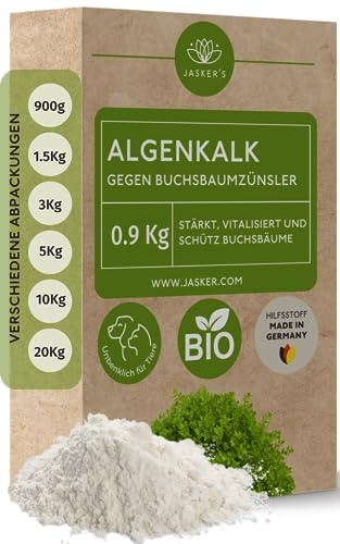 JASKER'S Algenkalk für Buchsbäume 0.9 Kg – Algenkalk gegen Buchsbaumzünsler - 100% natürliche Widerstandskraft und Regeneration für anfällige Buchsbäume - Buchsbaumdünger und Spritzmittel