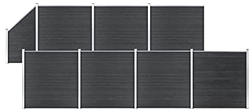 Homgoday WPC 7 Square Fence Panels, 1 Inclined 1311 x 186 cm, Grey, Garden Gate, Outdoor Fence Gate, Pedestrian Fence Door Barrier for Cortilev