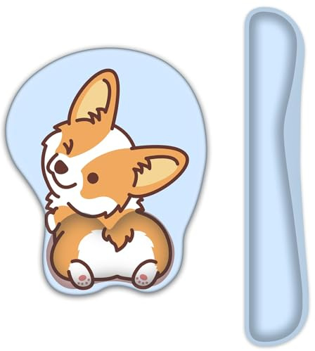 AOKSUNOVA 3D Mauspad mit Gelkissen Ergonomisches Mousepad Corgi Blau Handgelenkauflage Tastatur