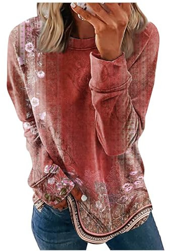 Bluse Damen Elegant Sherpa Jacke Damen Weihnachtsshirt Damen Langarm Shirt Langarm Damen Pulli Day 2023 Weihnachtspullover Damen Katze Katzen Pullover Baumwollpullover Damen（4-Red,XL）