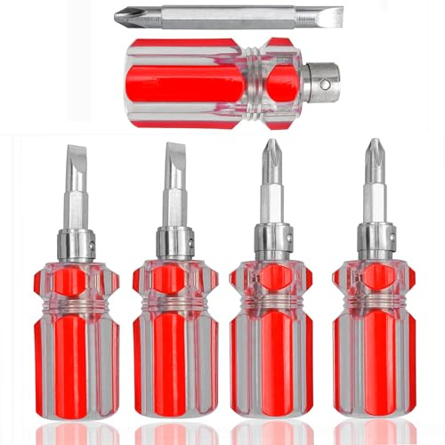 Gasea 5 Piezas Destornillador Corto, 2 en 1 Destornilladores MagnéTicos Mini Destornilladores MagnéTicos con Puntas de Doble Cabeza Reemplazables（Phillips & Plana) para Espacios Confinados