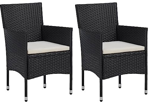 Rantry Garten Essstühle 2 STK. mit Sitzkissen Gartensessel Gartenstuhl Rattansessel Sessel Stuhl Stühle Möbel Rattanstuhl BalkonsttuhlGartenmöbel Balkonmöbel Poly Rattan Schwarz