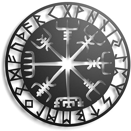 keluly metalldekoration flytande väggskulptur med skuggor stål (vikingarunor, 43 x 31 cm)
