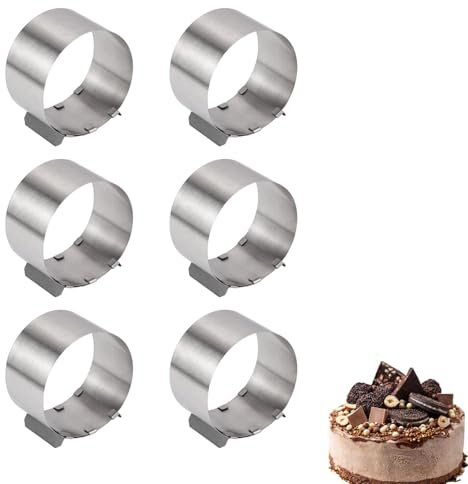 KrujeCENT Moule À Mousse et Anneaux Pour Gâteaux - 6 Pièces, Acier Inoxydable, Réglable 6-10cm, Hauteur 5cm