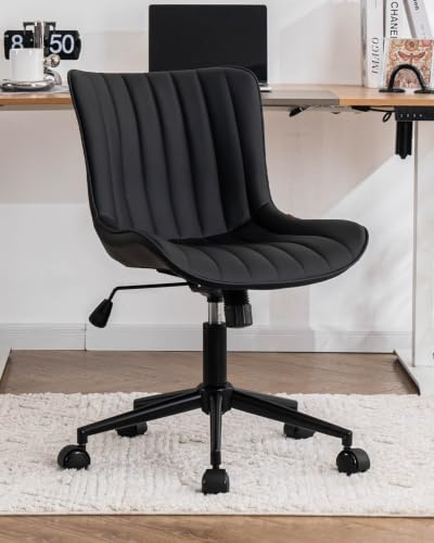 YOUTASTE Bürostuhl Ergonomisch, Schreibtischstuhl aus PU-Leder, 150 kg | Höhenverstellbar, Drehstuhl mit Rollen & lehne, Wippfunktion, für Schlafzimmer und Home Office, Schwarz