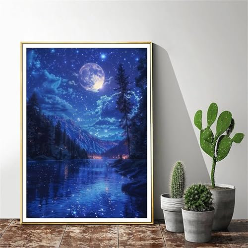 Malen Nach Zahlen Landschaft Malen Nach Zahlen Erwachsene Mond Malen Nach Zahlen kinder Paint by Numbers Handgemalt ölgemälde ,Pinseln Acrylfarbe kreativ Set für Erwachsene (Rahmenlos) 30x40cm C-614