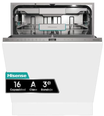 Hisense HV673A65 - Lavavajillas de Integración, Class A, Capacidad 16 Servicios, Alto 81.6cm x Ancho 59.8cm, Secado Automático, Programas Automáticos, Tercera Bandeja, Puerta deslizante