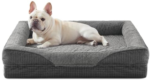 FURTIME Panier Chien Orthopédique De Taille Moyenne, Mousse Mémoire À Alvéoles, Lit pour Chien Amovible, Lavable Et Antidérapant, Coussin À Bords Hauts Et Support Renforcé, 71 * 58 * 17cm