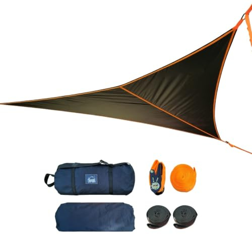 Dreieckige Hängematte, 3,9 m, for Outdoor-Camping, tragbare Reise-Baumhängematte for mehrere Personen mit Spanngurten und Netztasche, max. 227 kg