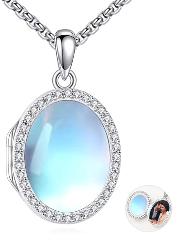 YAFEINI Silber Medaillon Kette Opal Medaillon Sterling Silber Foto Halskette Opal Gedenk Schmuck Geschenke Für Frauen, Mütter Und Ehefrauen