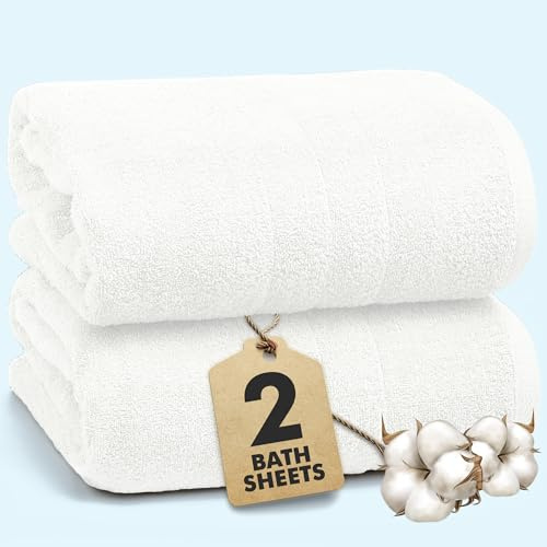 Novo Home Bath Sheets - Extra Large Bathroom Sheet Set – Pack of 2 Jumbo Towels White (90x180cm) – 100% Cotton Soft Quick Dry Large Bath Towels for Adults Hotel Spa Bathroom Use