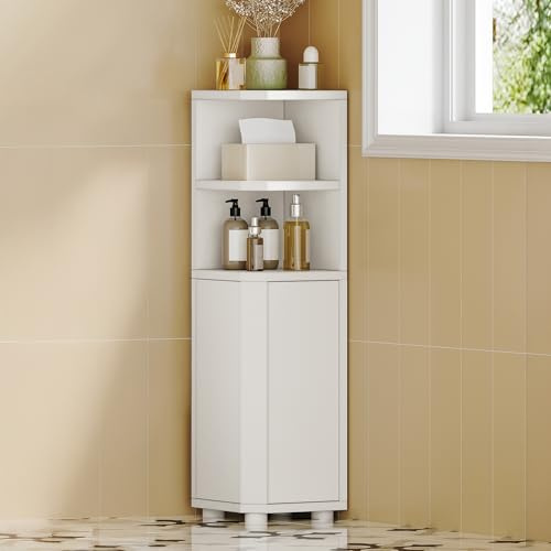 Hzuaneri Mobile da Bagno, Mobiletto Angolare per Bagno con Ante - Organizzatore Stretto per Water con Ripiano Regolabile, 2 Spazi Aperti e 2 Porte Laterali, 20 x 20 x 79 cm, Bianco BC20003X