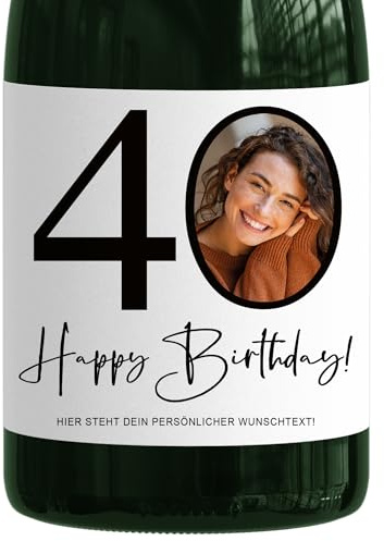 40. Geburtstag Sektetiketten personalisiert mit Foto Sekt Flaschenetiketten selbst gestalten Geburtstagsgeschenk Geschenk Sektflasche Etiketten 2 Stück | 9x13 cm