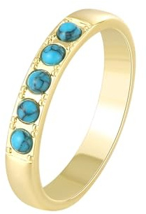 AMDXD Gold 9K/14K/18K Eheringe, Pärchen Ringe Vintage mit Türkis Rundschliff Blau, Solitärring Au375/ 585/750 Gelbgold Echter Schmuck, Gr.47-65