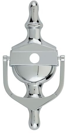 Kooples Hardware Decorative Urn Door Knocker with Spyhole – Traditional Front Door Knocker with Built-in Viewer – Fixings Included (Polished Chrome)
