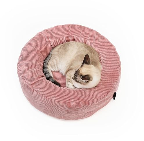 LucyBalu® Nest Katzenbett rund Cord – Rosa | Kompakter, kuscheliger Schlafplatz, abziehbarer Bezug waschbar, hochwertige Polsterung