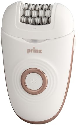 Prinz Epilierer PZ-EP1 – für nasse & trockene Haut, 32 Pinzetten-Paare, 2 Geschwindigkeiten, Licht, 2 Aufsätze (große/kleine Bereiche), abwaschbarer Epilierkopf, Li-Ion Akku 600 mAh, ca. 60 Min