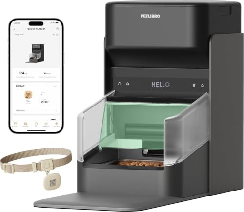 PETLIBRO selektiv Futterautomat Katze RFID,Wi-Fi Katzenfutter Automat | Futterspender Katze mit Collar-Tag-Sensor, Futternapf aus Edelstahl ,App, 1–10 Mahlzeiten, 3L, Schwarz