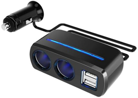 Geavonyg Divisor De Encendedor Cigarrillos para Enchufe Múltiple 2 Vías Adaptador Carga USB 12V/24V con Puerto USB Carga