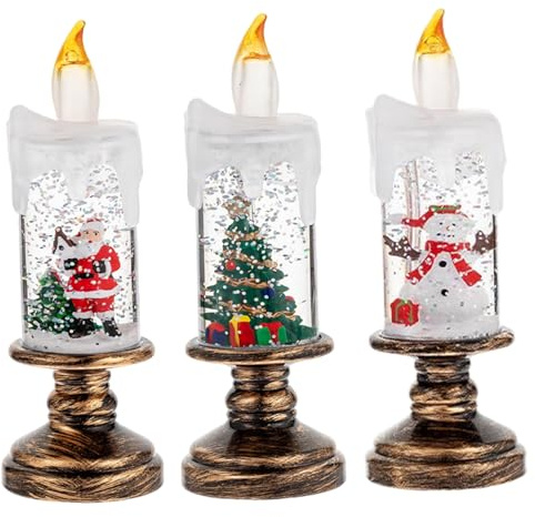 BEAHING 3 velas navideñas, velas LED sin llama con Papá Noel, muñeco de nieve, árbol de Navidad, vela con pilas, globo de copo de nieve, luz para mesa, decoración de chimenea, LED