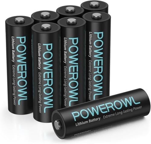 POWEROWL Lot de 8 Piles AA Lithium 1,5V Haute Capacité 3000mAh, Piles AA Longue Durée pour Caméra Blink, Flash Photo, Jouets et Appareils Haute Technologie (Non Rechargeables)