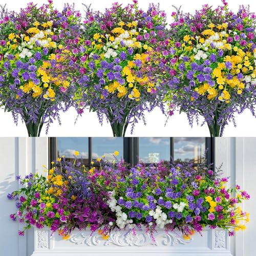 TYL&TYS Künstliche Blumen 12 Bündel Kunstblumen wie echt Künstliche Balkonpflanzen Wetterfest Seidenblumen Blumenstrauß UV-beständig Blumen für Balkonkasten Pflanzgefäß