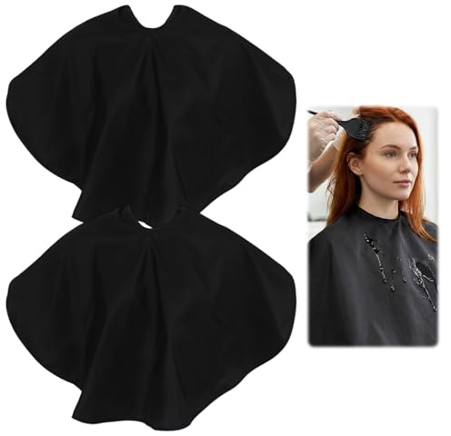 Lot de 2 Capes de Coiffeur Courte, Cape de Barbier de Salon Imperméables, Cape de Coupe de Cheveux, CapeS de Coupe coiffure Professionnel, Cap/e de Maquillage Femmes, Capes de Rasage Hommes (Noir)