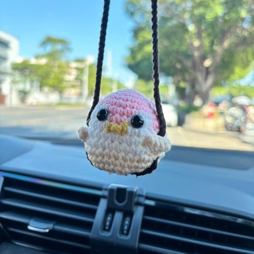 Gehäkelte Autospiegel Anhänger, Pinguin Auto Anhänger | Auto Rückspiegel Ornament Handgefertigt Gestrickt Autoanhänger Dekor für Autospiegel, Türen, Zuhause, Büro (Pinguin )