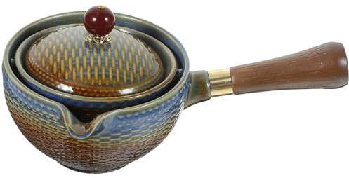 UKCOCO Tetera de Cerámica para Té Suelto con Rotación 360° y Asa Lateral, Tetera Pequeña de Porcelana Azul, Adecuado para Hogar y Oficina, Infusor Incorporado para Preparación Fácil