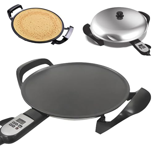 Plancha Eléctrica de 18.5 Para Crepes Etíopes Injera, Lefse, Mogogo, Mitad, y Panqueques de Teff con Temperatura y Tiempo Ajustables, Pantalla Digital, Superficie No Apilable 52cm