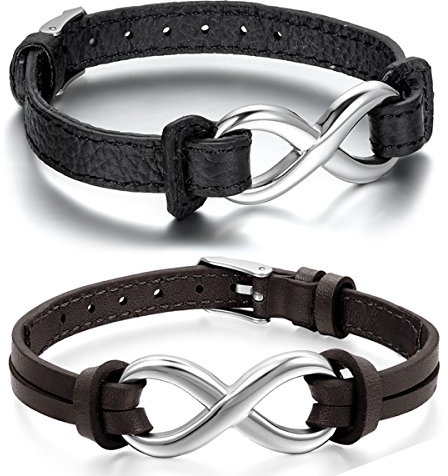Cupimatch Pärchen Leder Armbänder Yin Yang Unendlichkeitssymbol Kordelkette Damen Herren Lieben Lederarmband Armreif Daoismus Tai Chi Anhänger für verliebte Partner Braun Schwarz