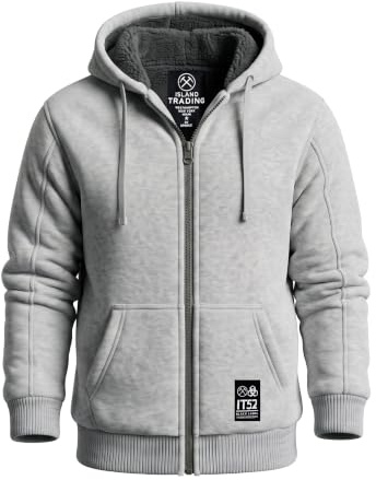 Island Trading Mens Cotton Padded Borg Fleece Sherpa Lined Full Zip Up Hoodie Sweatshirt Jacket | Heavyweight Padded Warm Winter Hoodie Coat for Men with Drawstring Hood