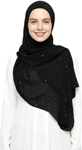 Lina & Lily Damen Hijab Kopftuch Schal mit Glitzer aus Premium Chiffon 72 x 190cm