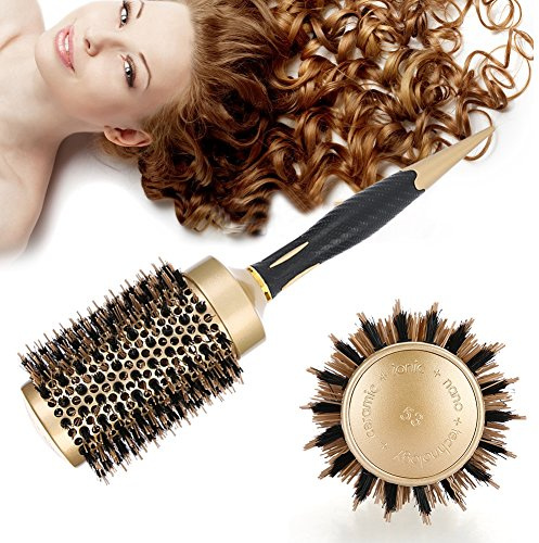 Haarbürste mit Wildschweinborsten und Nylon, Professionelle Haar Rundbürste zum Föhnen, Kleine Thermo Keramik Ionen Round Brush, Föhn Styling Bürste, Borsten Haarbürste antistatisch(A1813-53)