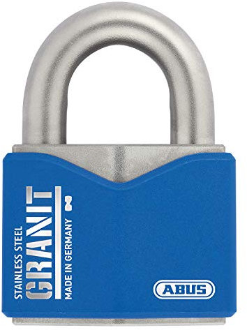 ABUS Lucchetto in Granito 37ST/55#SZP in Acciaio Inox - Per Uso Esterno - Con Scheda di Sicurezza e Cilindro a Disco Plus - Livello di Sicurezza 10 - Blu/Argento